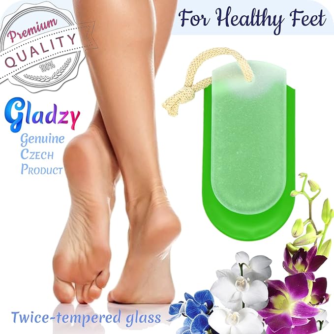 Genuine Czech Glass Foot File by GLADZY - Gentle Callus Remover Foot Rasp, Pedicure & Spa Rough Skin Scrubber, Two-Sided Etched Different Grit Surface, Professional Toenail & Heels Care, Made in EU-VivaGrace Women
