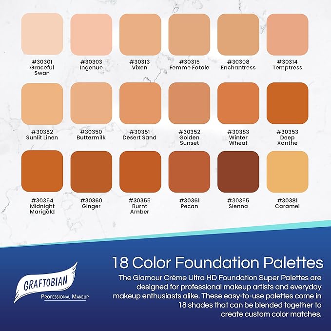 Graftobian HD Glamour Creme Foundation Warm Super Palette - 18 High Definition Warm Undertone Cream Shades-VivaGrace Women