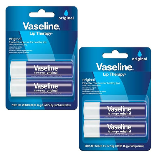 Vaseline Lip Therapy Care Original, Fast-Acting Nourishment, Ideal for Chapped, Dry, Cracked, or Damaged Lips, Lip Balm, 2-Pack of 2, 0.16 Oz Each, 4 Lip Balms-VivaGrace Women
