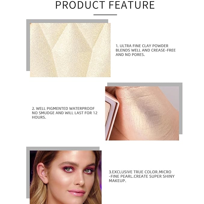 MEICOLY Baked Highlighter Powder Palette,Natural Face Highlighter Shimmer Powder,Long Lasting Glittery Highlighter Makeup Face Luminizer,03 Fairy Pink-VivaGrace Women