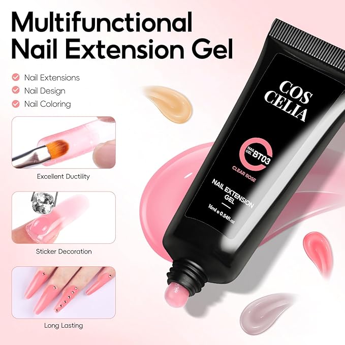 COSCELIA Poly Nail Gel Kit Starter Kit with U V Lamp 3PC Coscelia Poly Extension Gel for Beginners Clear Pink White Nail Art Quick Building Gel Manicure Kits Gift for Women DIY at Home-VivaGrace Women