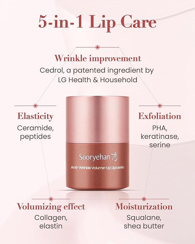 Sooryehan Tinted Lipcerin Lip Balm (0.5fl oz) - Age-Defying, Plumping, Hydrating, Nourishing Lip Care for Dry, Chapped Lips. Korean Skin Care. Peptides, Collagen, Shea Butter, Plant-Based Squalane.-VivaGrace Women
