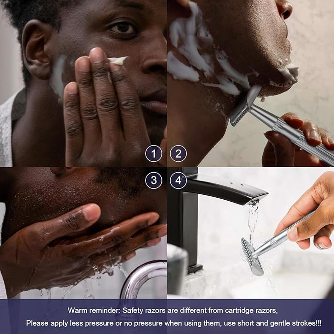 Matte Silver Double Edge Safety Razor, Single Blade Razors for Men and Women, with 10 Stainless Steel Safety Razor Blades, Reusable, Smooth and Close Wet Shaving Kit, Plastic Free-VivaGrace Women