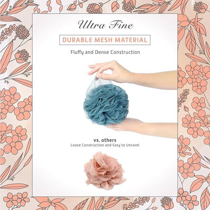 Spongentle Premium Deep Cleansing Loofah Sponge for Radiant Skin, Pack of 4, Bath and Shower, Exfoliating Body Scrubber, Beautiful Colors for Women and Men-VivaGrace Women