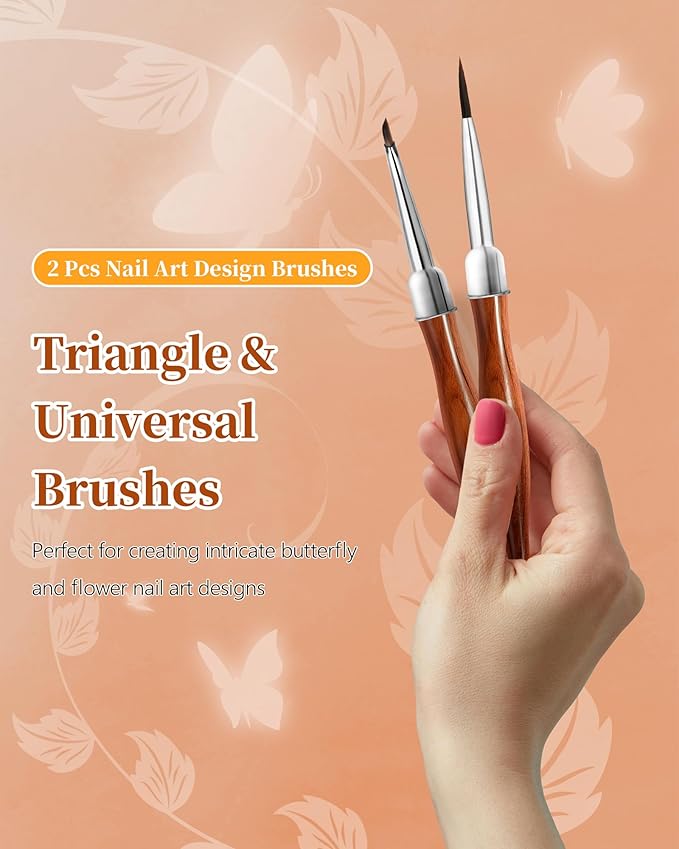2Pcs Nail Art Brush Set, Multi-Functional 3D Nail Pen for Gel Extensions, Builder Nail Gel Design and Home DIY Manicure (Wood Color)-VivaGrace Women