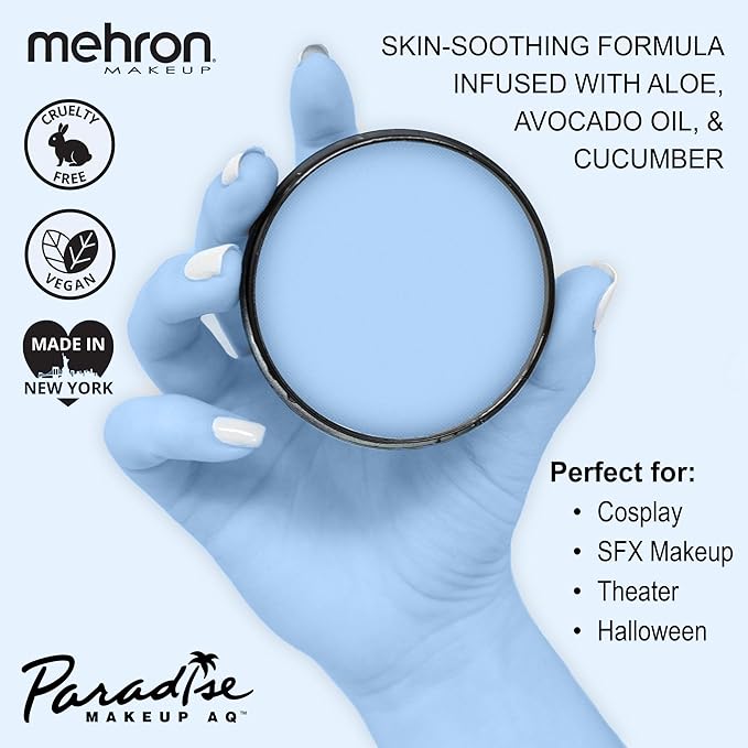 Mehron Makeup Paradise Makeup AQ Pro Size | Stage & Screen Performance, Face & Body Painting, Beauty, Cosplay, and Halloween | Water Activated Face Paint, Body Paint 1.4 oz (40 g) - Pastel Blue-VivaGrace Women