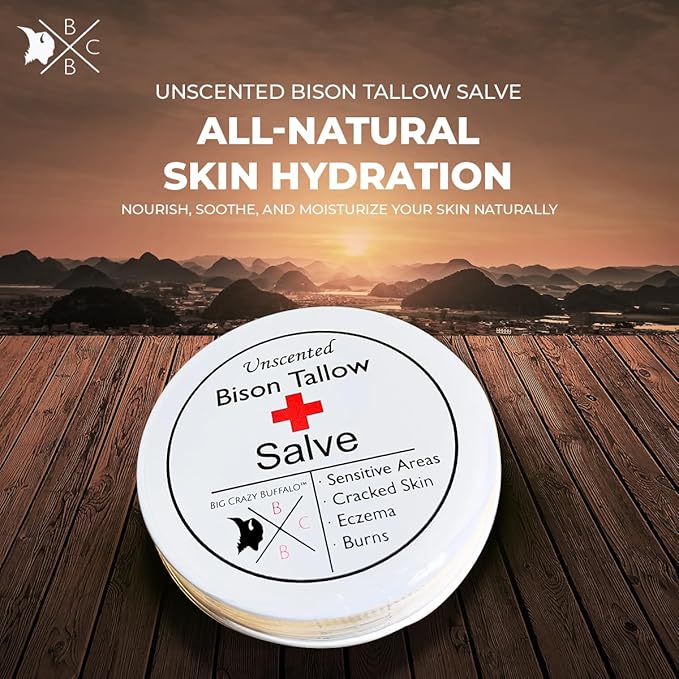 Pure Bison Tallow Unscented Gift Set - Buff Bar, Salve, & 3 Unscented Lip Balms - Cleans, Moisturizes, Soothes, Naturally Derived - No Dyes, Chemicals, Fragrances, or Preservatives-VivaGrace Women