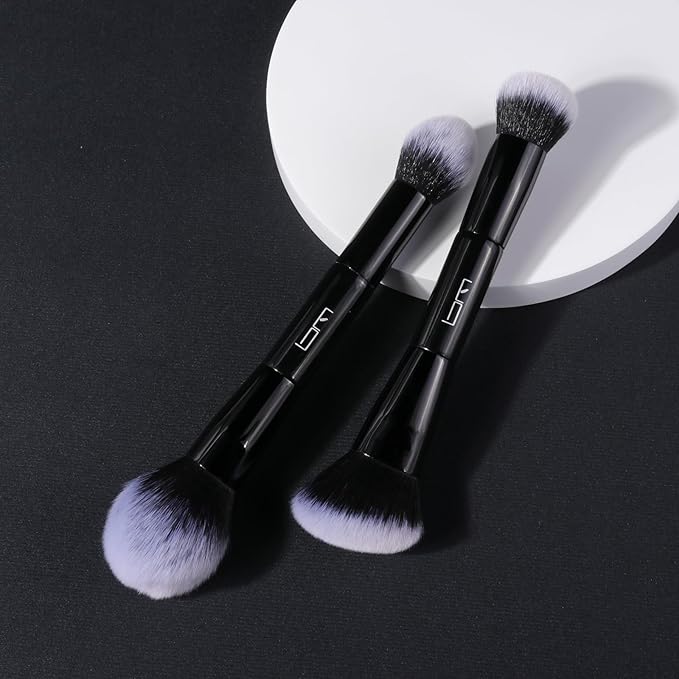 2Pcs Duo End Makeup Brushes, Foundation, Powder, Contour, Concealer, eye makeup Brush, Double-ended Multi-functional Synthetic Cosmetic Tools Makeup Brushes(Black)-VivaGrace Women