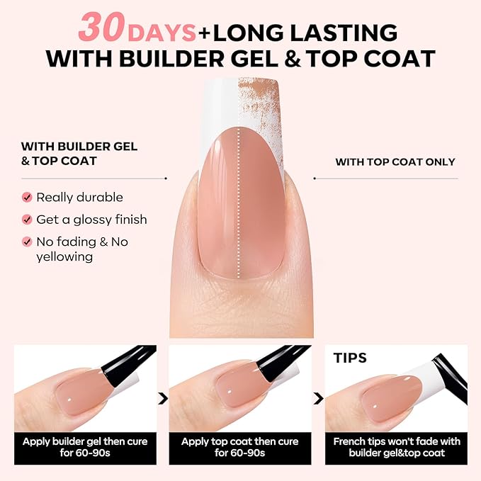 modelones French Tip Press on Nails, 150Pcs Long Square Fake Nails with Nail Box, Deep Nude Gel Nail Tips for Women, Soft Glue-On Nails for Natural Salon Look, DIY Nail Art Kit (15 Sizes)-VivaGrace Women