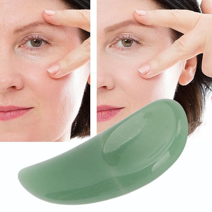 Spatula Scoop, Curved Cosmetic Spatula Scoop Mini Gua Sha Jadestone Curved Makeup Eye Cream Cosmetic Spatula Reduce Puffiness, Bags And Dark Circles Under the Eyes (Green)-VivaGrace Women