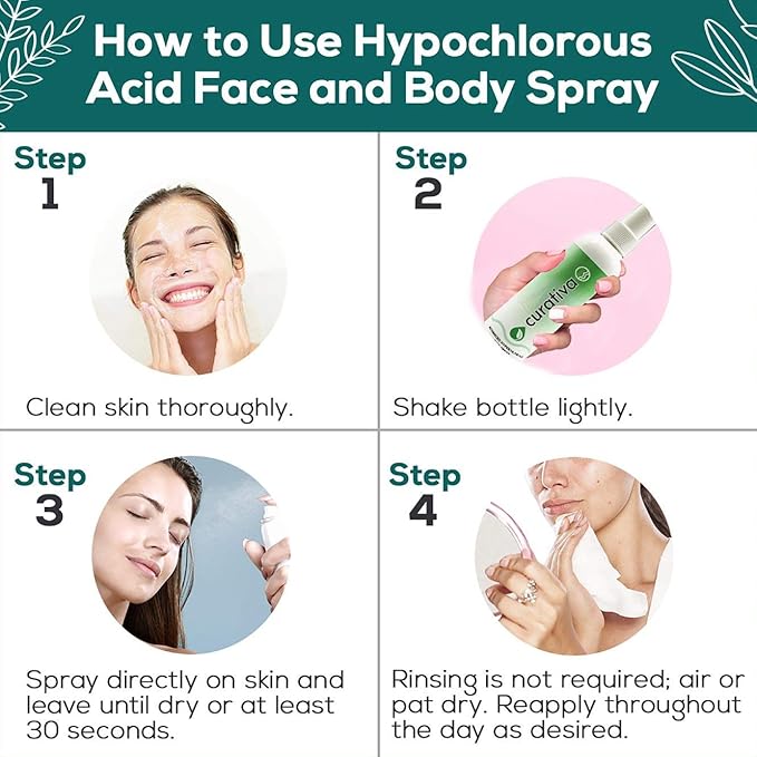 Curativa Bay .02% Hypochlorous Skin Spray, Clear Skin, Most effective For Total Skin Health and the Base for all Skin Care. 100% Organic, Made in USA, Produces Great Results 8 OZ.-VivaGrace Women
