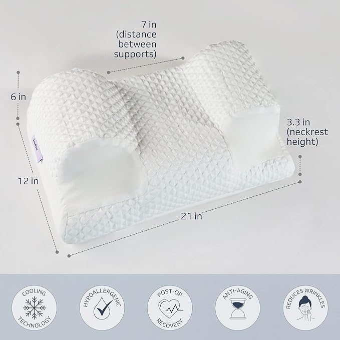 YourFacePillow, Back Sleeper Beauty Pillow, Cervical Neck Pillow Contour Memory Foam Pillow, Ergonomic Neck, Back & Shoulder Support. Back Sleeping Reduces Pressure on Skin - Cooling with Satin Case-VivaGrace Women