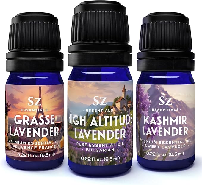 Lavender Essential Oils Collection - Grasse Lavender + High Altitude + Kashmir - Set of 3 Bottles (0.22 Fl Oz - 6.5ml Each)- 100% Pure, Natural & Undiluted - Therapeutic Grade & Vegan-VivaGrace Women