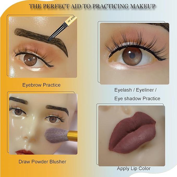 Makeup Practice Face Board, 5D Makeup Mannequin Face with Makeup Practice Kit for Makeup Artist, Beginners Face Makeup Practice, Eyelash Eyeliner Eyebrow Mapping, Come with Makeup Tools & Makeup Bag-VivaGrace Women