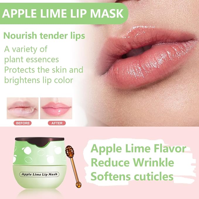 Apple Lime Lip Balm, Honey Strawberry Apple Watermelon Lip Mask, Vitamin E Lip Masks, Moisturizing Lip Sleeping Mask, Lip Balm With Stick, Lip Scrubs Exfoliator (Apple Lime）-VivaGrace Women