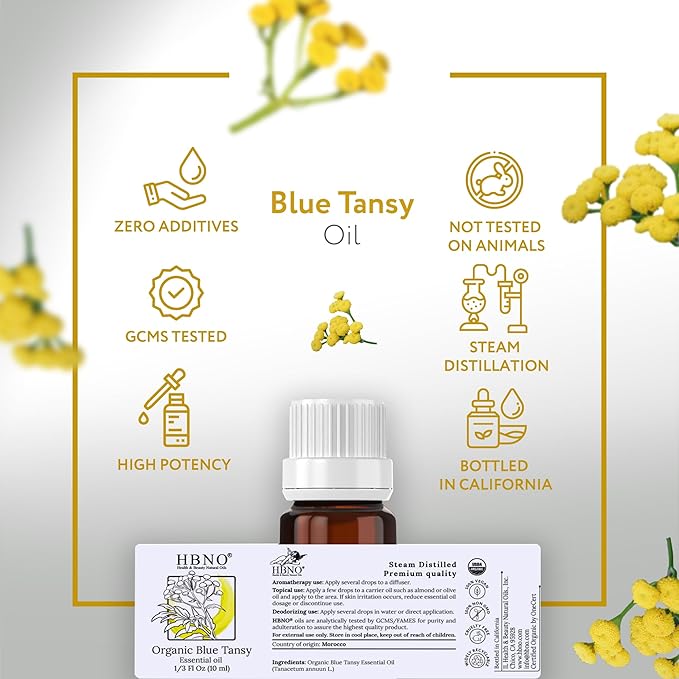 HBNO USDA Certified Organic Blue Tansy Essential Oil - 1/3 OZ (10 ml) Travel Size - Perfect for Aromatherapy, DIY, Candle Making, Soap Making, Diffusers - Blue Tansy Essential Oils-VivaGrace Women