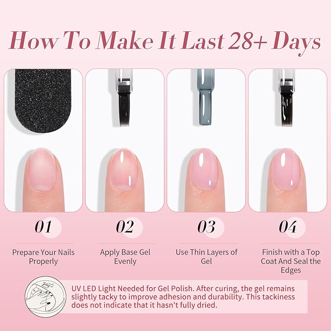 Born Pretty Jelly Pink Gel Nail Polish Set,Nude Pink Translucent Gel Polish,6 Transparent Sheer Colors Soak Off U V Light Cure Gel Polish Kit Nail Art Manicure DIY Kit Home Salon 7ML-VivaGrace Women