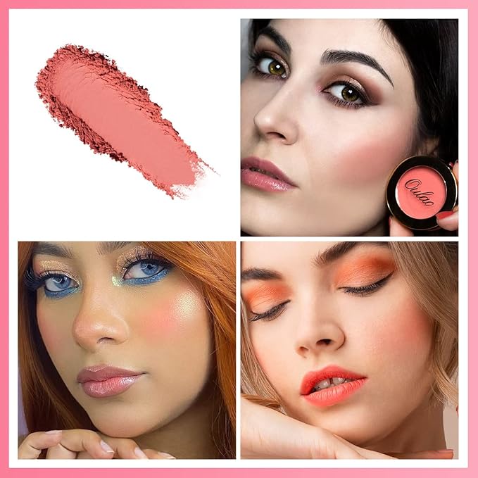 Oulac Blush Face Coral Matte | Pigmented Powdery Cream Blusher Warm Skin Light Medium| Natural Matte | Light Weight&Blendable| Cruelty-Free Blush| 12 Forever Young 4.8g-VivaGrace Women