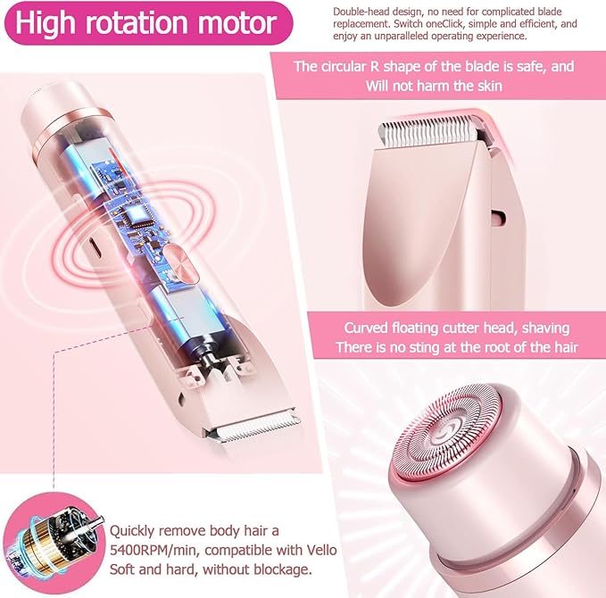 Bikini Trimmer for Women, Waterproof Bikini Shaver with Dual Head Design, Cordless Rechargeable Shaver for Women Private Area, Gentle Wet & Dry Hair Removal for Bikini Line & Underarms-VivaGrace Women
