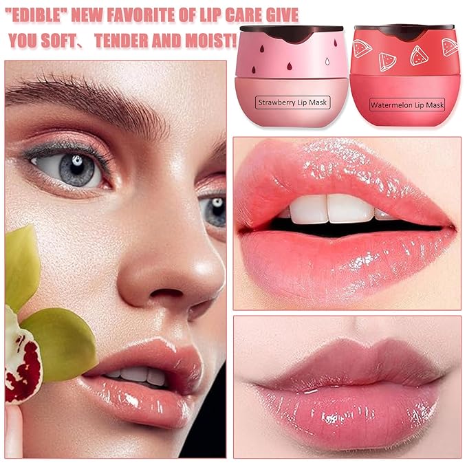 4 PCS Bee Lip Balm Honey Pot,Strawberry&Honey&Watermelon&Apple Lime Lip Sleeping Mask,Hydrating Prevention Dry and Cracked Lip Scrubs Exfoliator Lip Care,Moisturizing Lip Mask Overnight-VivaGrace Women