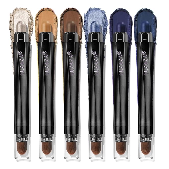 Blue Eyeshadow Stick Makeup 6PCS Set, Dark Blue Brown Metallic Shimmer Matte Cream Eye Shadow Eyeliner Brightener Pencil Crayon - JEANS BLUE-VivaGrace Women