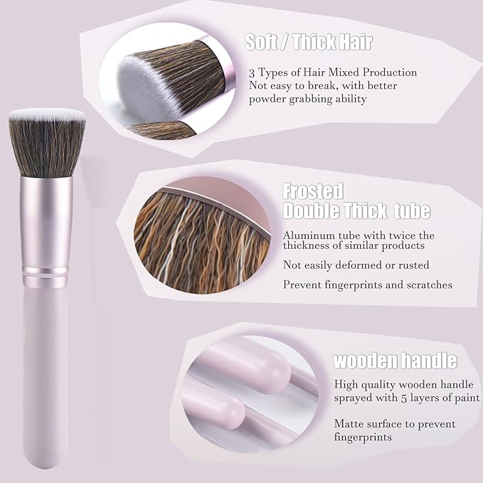 10 Piece Purple Makeup Brushes Set and 3 Piece Makeup Sponge - Wooden Handle with Soft Synthetic Bristles, for Face & Eye Makeup | Professional Cosmetic Brushes | Includes Travel Pouch-VivaGrace Women