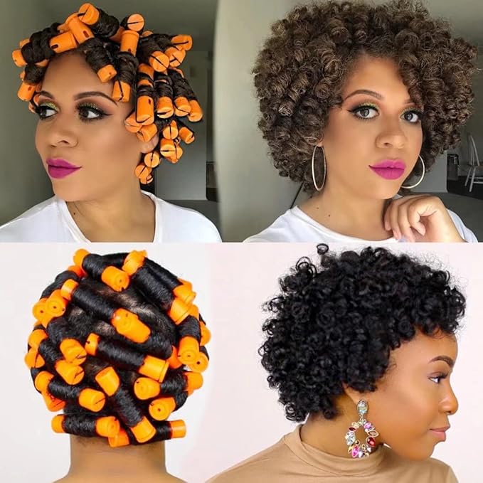 40pcs Cold Wave Perm Rods Set for Women's Long & Short Natural Hair - Plastic Orange Rollers for Curling and DIY Hairdressing-VivaGrace Women