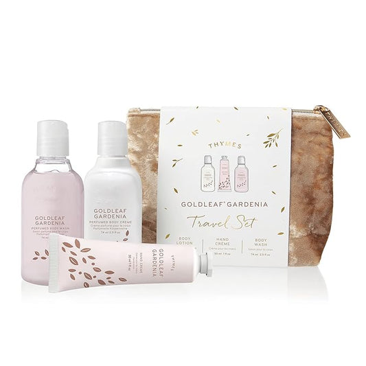 Thymes Perfumed Travel Set and Beauty Bag - Contains Body Wash, Body Lotion & Hand Cream - Goldleaf Gardenia-VivaGrace Women