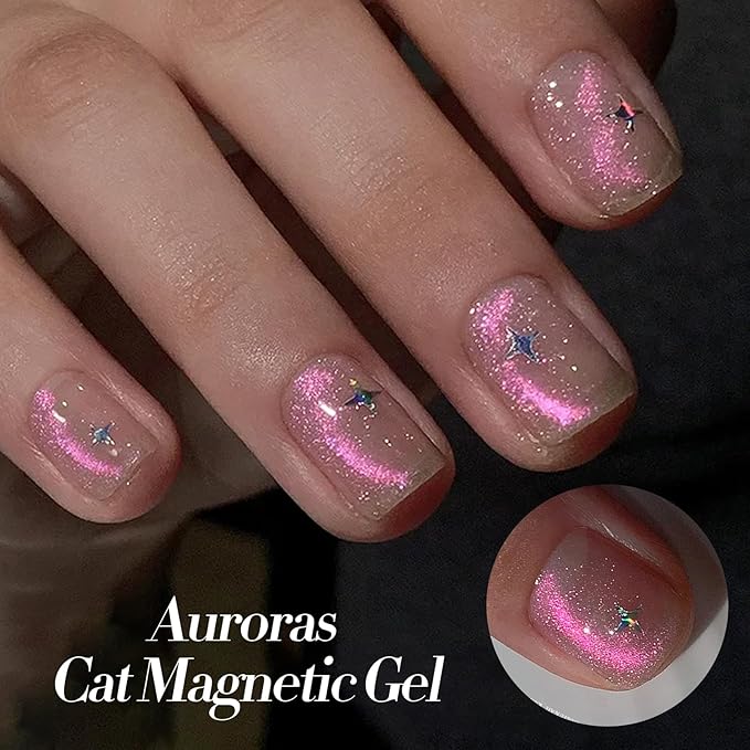 Born Pretty Cat Magnetic Eye Gel Nail Polish Aurora Mermaid Blue Purple Pink Yellow Red Gel Polish Glass Holographic Glitter Gel Nail Polish for Nail Art Manicure Salon DIY 6PCS 7ML-VivaGrace Women