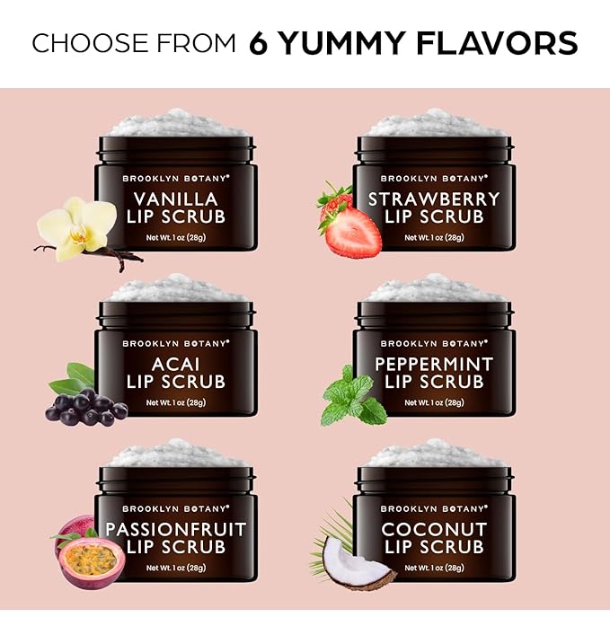 Brooklyn Botany Lip Scrub Exfoliator 1 oz – Lip Moisturizer for Dry Lips and Chapped Lips – Gentle Lip Exfoliator for Smooth and Brighter Lips – Peppermint Flavor-VivaGrace Women