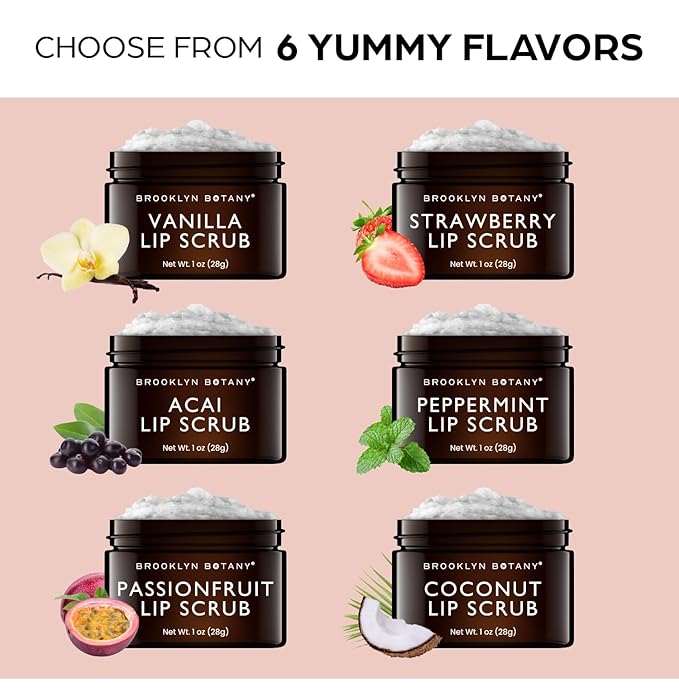 Brooklyn Botany Lip Scrub Exfoliator 1 oz – Lip Moisturizer for Dry Lips and Chapped Lips – Gentle Lip Exfoliator for Smooth and Brighter Lips – Strawberry Flavor-VivaGrace Women