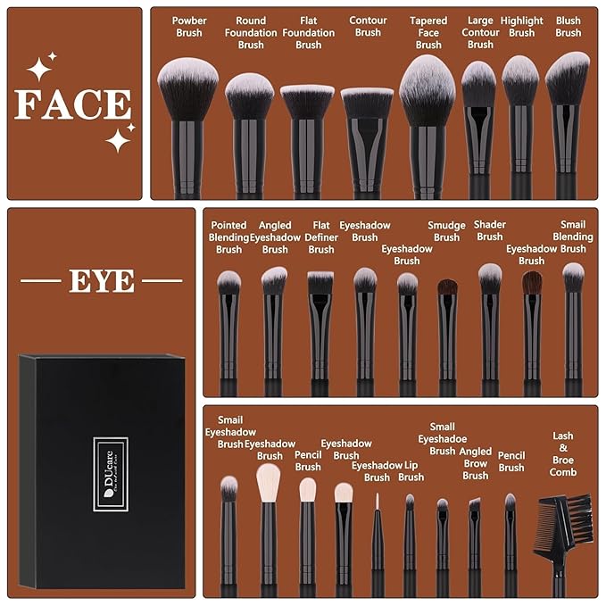 DUcare 27Pcs Makeup Brush Set Black Professional Premium Cosmetic Brushes for Foundation, Concealer, Eyeshadow, Blending, Powder, Contouring-VivaGrace Women