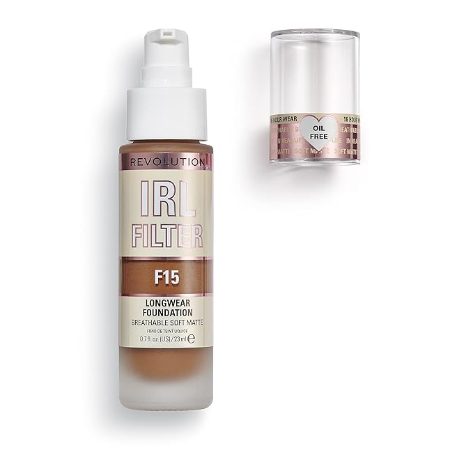 Revolution Beauty, IRL Filter Longwear Foundation, Soft & Breathable Formula, Medium to Full Coverage, Matte Finish, F15, 0.7 Fl. Oz-VivaGrace Women