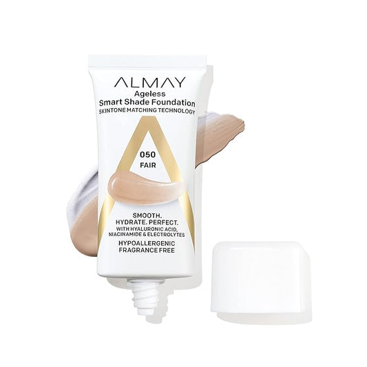 Almay Anti-Aging Foundation, Smart Shade Face Makeup with Hyaluronic Acid, Niacinamide, Vitamin C & E, Hypoallergenic-Fragrance Free, 050 Fair, 1 Fl Oz (Pack of 1)-VivaGrace Women