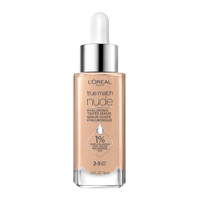 L'Oreal Paris True Match Nude Hyaluronic Tinted Serum Foundation with 1% Hyaluronic acid, Light 2-3, 1 fl. oz.-VivaGrace Women