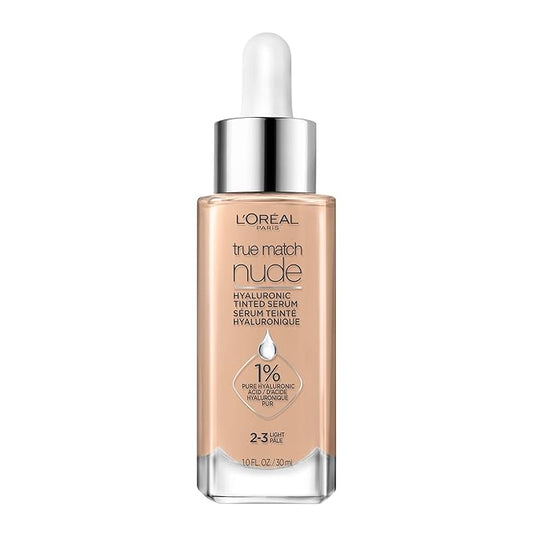 L'Oreal Paris True Match Nude Hyaluronic Tinted Serum Foundation with 1% Hyaluronic acid, Light 2-3, 1 fl. oz.-VivaGrace Women