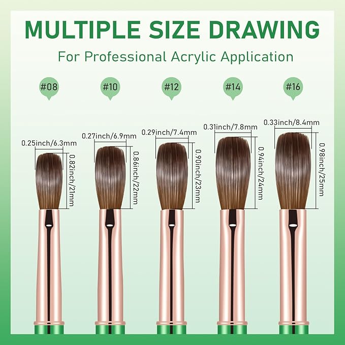 Acrylic Nail Brush Size #08, KEMEISI 100% Pure Kolinsky Nail Art Brushes Sturdy Handle Oval Shaped Acrylic Powder Nail Design Tools for Professional Manicure DIY Home Salon (Green)-VivaGrace Women