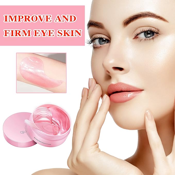 Eye Mask 60 pcs,Pink Collagen Under Eye Patches,Puffy Eyes and Dark Circles Treatments,Improve Reduce Under Eye Bags Smooth Wrinkles and Lighthen Fine Lines,Moisturizing,Improve and Firm eye Skin-VivaGrace Women