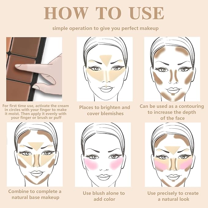 Cream Blush & Concealer Palette, 12 Colors, Long Wearing, Smudge Proof, Blendable Matte Finish, Face Makeup (02)-VivaGrace Women