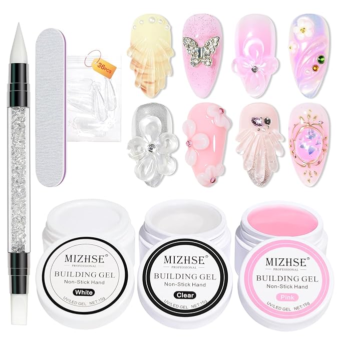 MIZHSE Solid Builder Gel for nails, 3 Colors Sculpting Gel for Nails, Clear White Pink Non-Sticky Hand 3D Nail Art Building Carving Modeling Hard Nail Extension Manicure Salon Home DIY Gift-VivaGrace Women