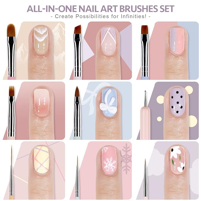 GAOY 8 Pcs Nail Brushes for Nail Art, Nail Design Tools for Nail Detail Painting, French Liner and Dotting Pens for Nail DIY-VivaGrace Women