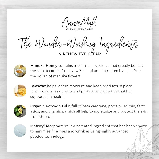AnnieMak Renew Eye Cream for Dark Circles, Puffiness & Wrinkles Around Eyes, Under Eye Brightener, Vitamin Infused Moisturizer, Hydrating, Brightening & Smoothing Skin Care (0.25 fl oz)-VivaGrace Women