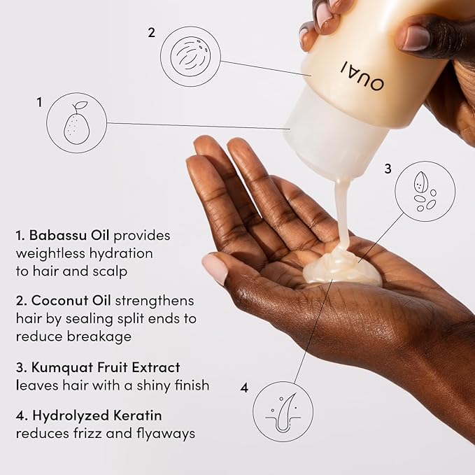 OUAI Medium Shampoo - Hydrating Shampoo with Coconut Oil, Babassu, Kumquat Extract and Keratin - Strengthens, Nourishes and Adds Shine - Paraben, Phthalate and Sulfate Free Hair Care Products (10 Oz)-VivaGrace Women
