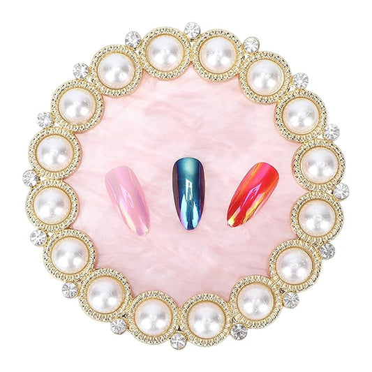 Resin Stone Nail Art Palette, Nail Art Display Board Cosmetic Nail Mixing Palette Drawing Color Mixing Nail Art Painting Gel Palette Tips Display Plate(Golden)-VivaGrace Women