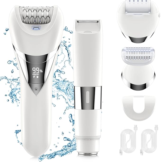 Electric Bikini Epilator for Women, 5 in 1 Hair Removal for Face, Chin, Arm, Leg, Armpit, Bikini Trimmer, IPX6 Waterproof, USB Rechargeable, Wet & Dry Lady Shaver,2 Speeds & 5 Cutter Heads-VivaGrace Women