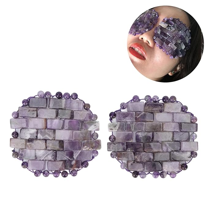 Jade Eye Mask, Amethyst Eye Pack Wrinkle Puff Elimination Dark Circles Fading Quartz Stone Eye Patch Jadestone Eye Massager Relieve Eye Fatigue-VivaGrace Women