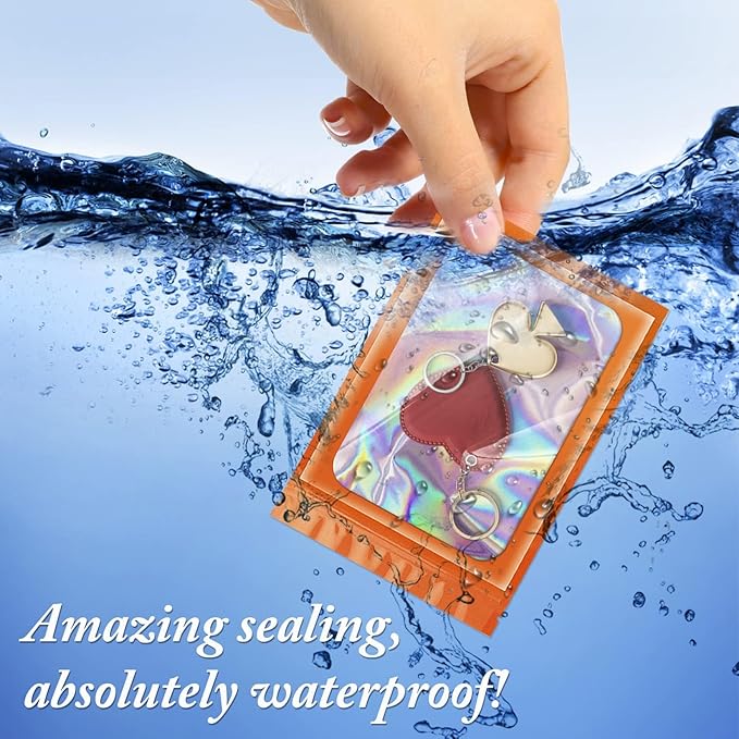 ANZNKU 100 Pcs Smell Proof Mylar Resealable Bags, Holographic Packaging Bags, Resealable Odor Foil Pouch Zip Bag with Clear Window for Food Storage and Lipgloss, Jewelry Lash (Orange, 4.7 x 7.9 Inch)-VivaGrace Women