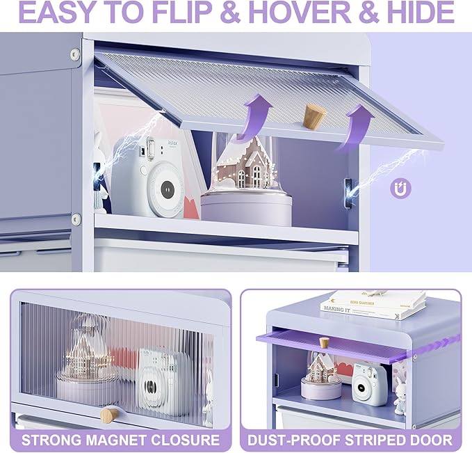 Utility-Rolling-Storage-Drawer-Craft-Cart-Organizers with 4 Drawers & Dust-Proof Door for Kid Craft Art Room,Bedroom,Home Office, Lavender Purple-VivaGrace Women