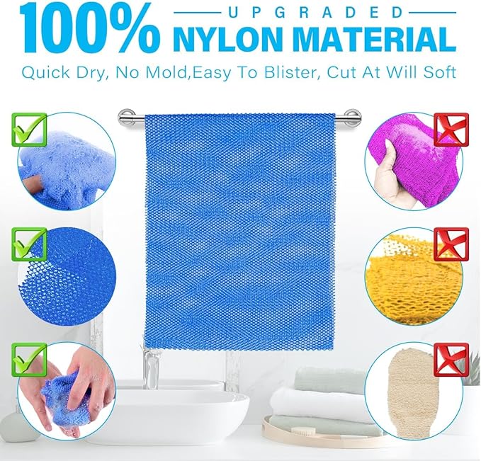 UJFQBH 6 Pieces African Bath Sponge African Net Long Net Bath Sponge Exfoliating Shower Body Scrubber Back Scrubber Skin Smoother,Great for Daily Use (Pink, Yellow, Purple, Blue, Black, Off-White)-VivaGrace Women