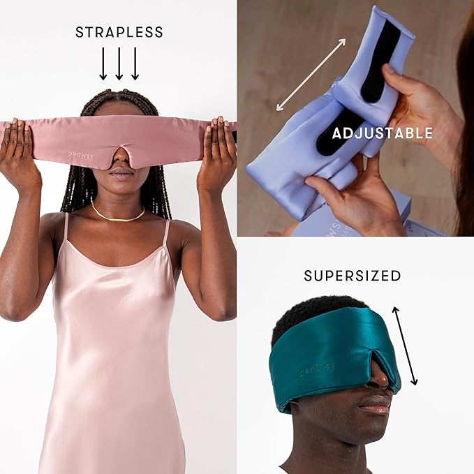 DROWSY Silk Sleep Mask. Face-Hugging, Padded Silk Cocoon for Luxury Sleep in Total Darkness. (Sunset Pink)-VivaGrace Women